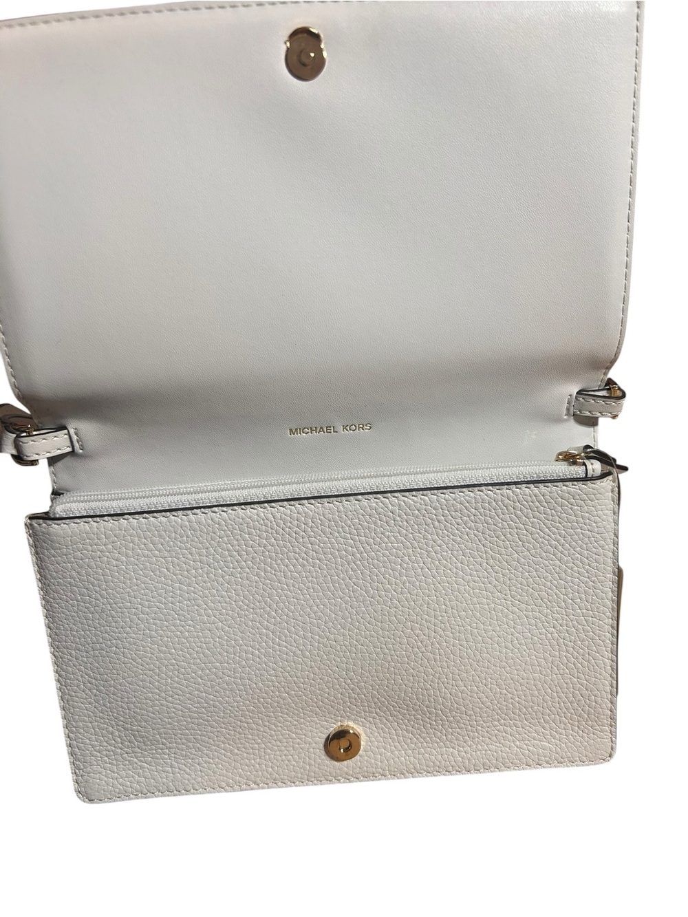 Michael Kors Optic White Pebbled Leather Flap Crossbody NWT - Picture 8 of 11